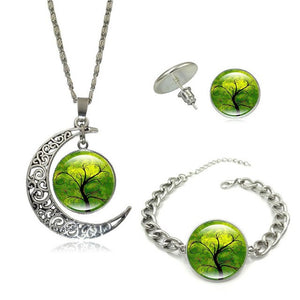 Tree of Life Pattern Glass Cabohcon jewelry set